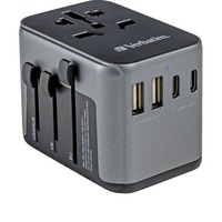 Verbatim Adaptateur universel de voyage UTA-03, Prise de voyage Noir/Argent, 2x USB-A, 3x USB-C